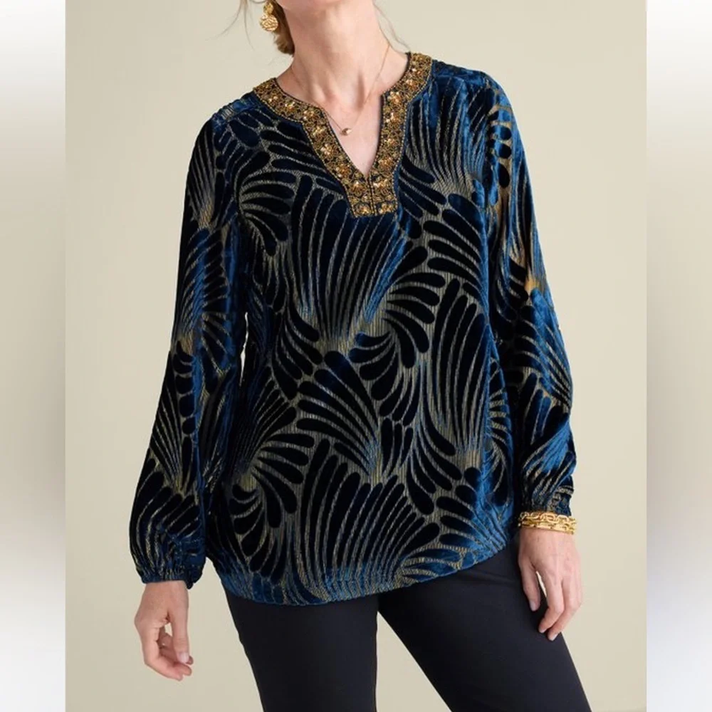 Soft Surroundings Adrienne Embroidered Velvet Tunic - Picture 7 of 11